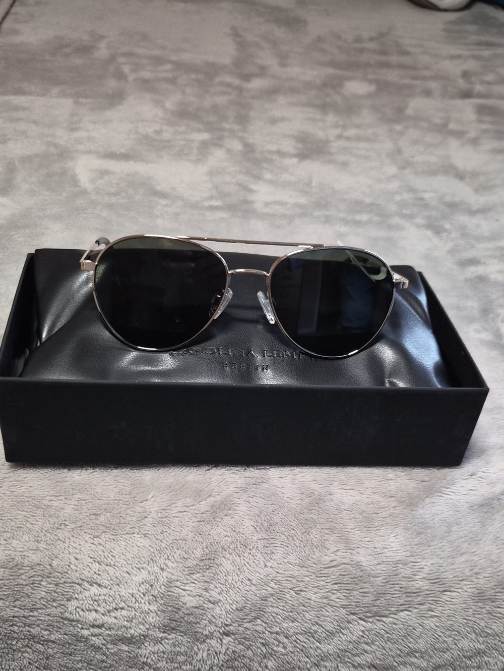 Caoline Lemke Women's Black Aviator Sunglasses with Gold Frame